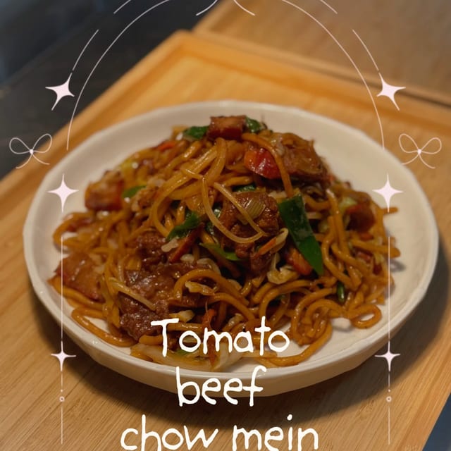 Tomato Beef Chow Mein.